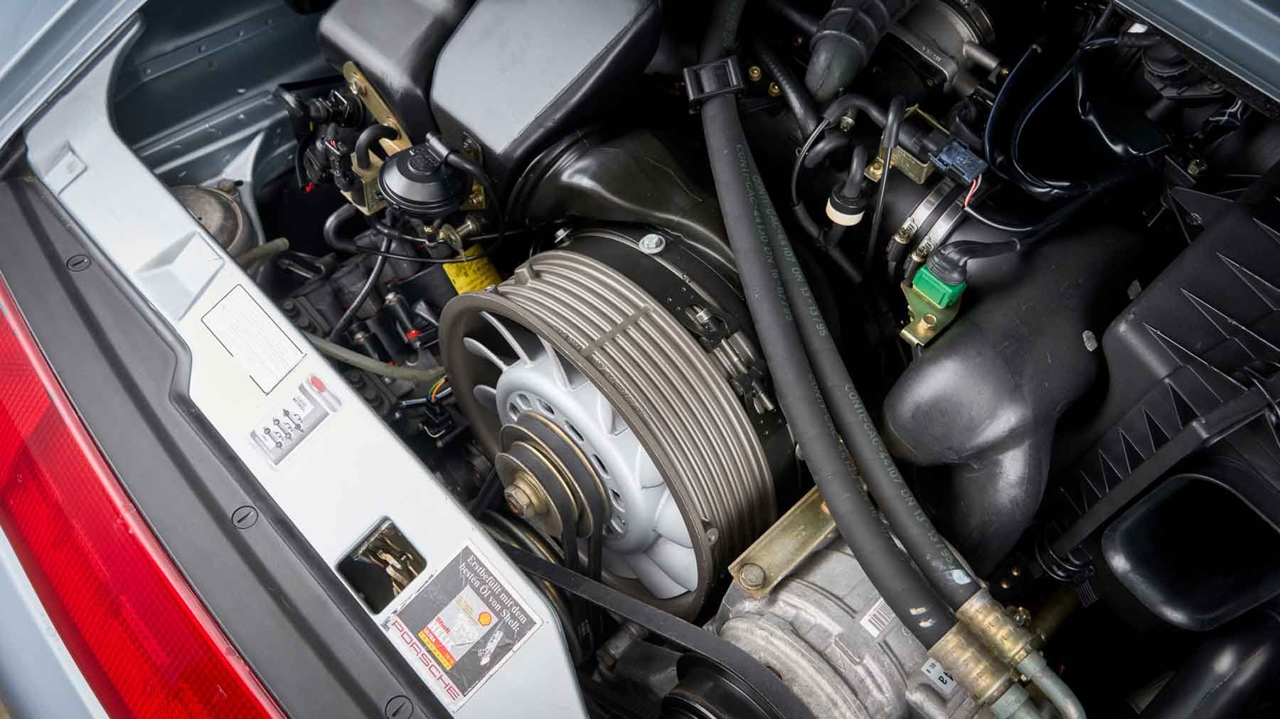 Engine bay of an air-cooled Porsche 911