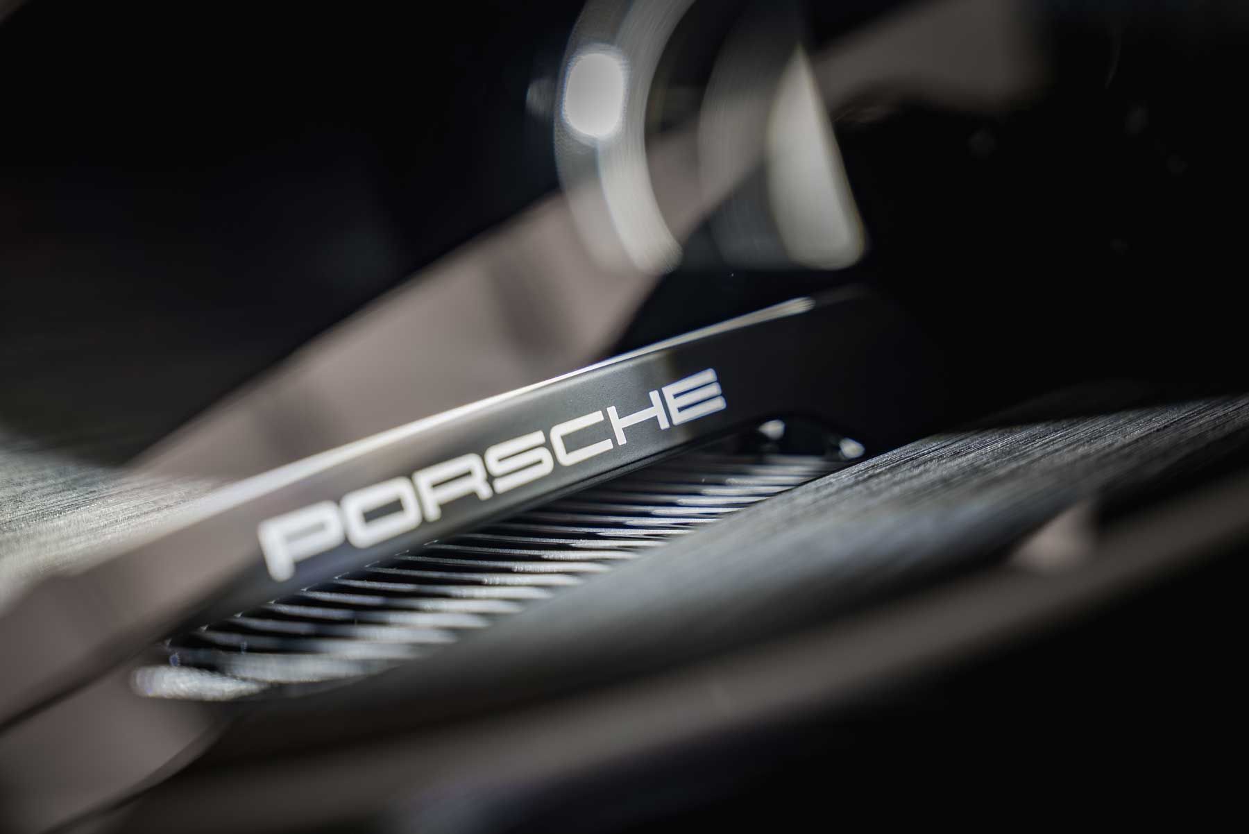 Porsche lettering on an engine cover