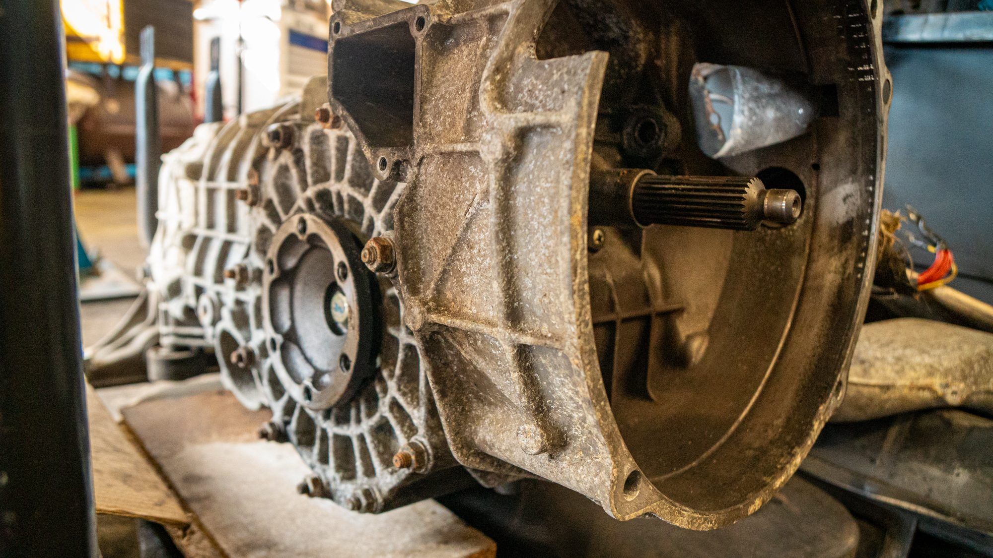 Porsche gearbox casing during a rebuild